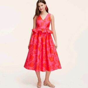 kate Spade Womens Sz 16 Pink Orange Floral Peplum Midi Dress barbiecore